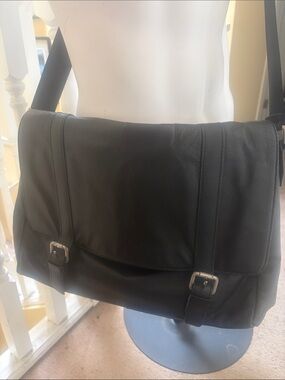 Danier Black Leather Messenger with Buckle Straps